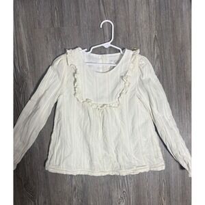 Max Studio Kids‎ White Ruffle Long Sleeve Cotton Blend Top Girls Size M 7 8